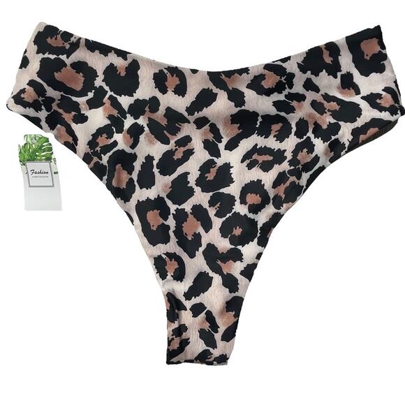 Leopard Print Large Bikini Bottoms High-Waisted High-Cut - Picture 2 of 5